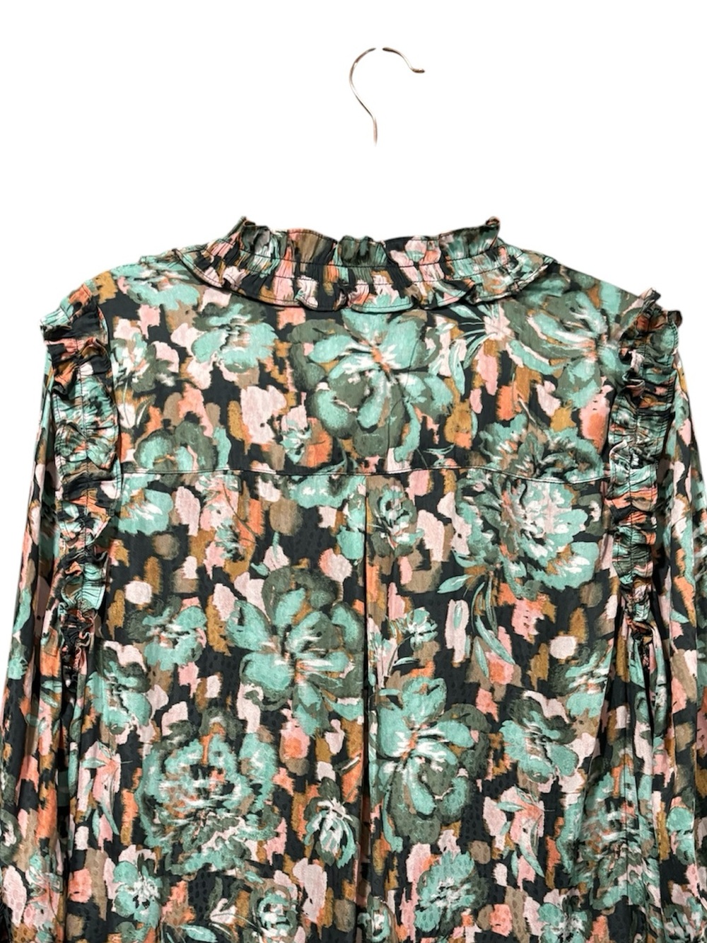 Democracy 3/4 sleeved floral ruffle blouse size L - Picture 9 of 11